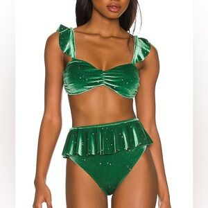 Beach Riot Glitter Poppy Bikini Top & Glitter Daisy Bottom Size Small